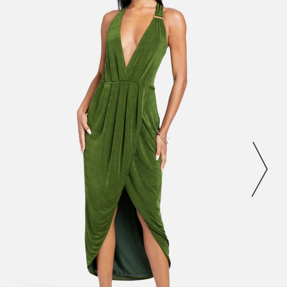 Bebe Asymmetrical Halter Neck Slinky Dress - Gorgeous - XS
